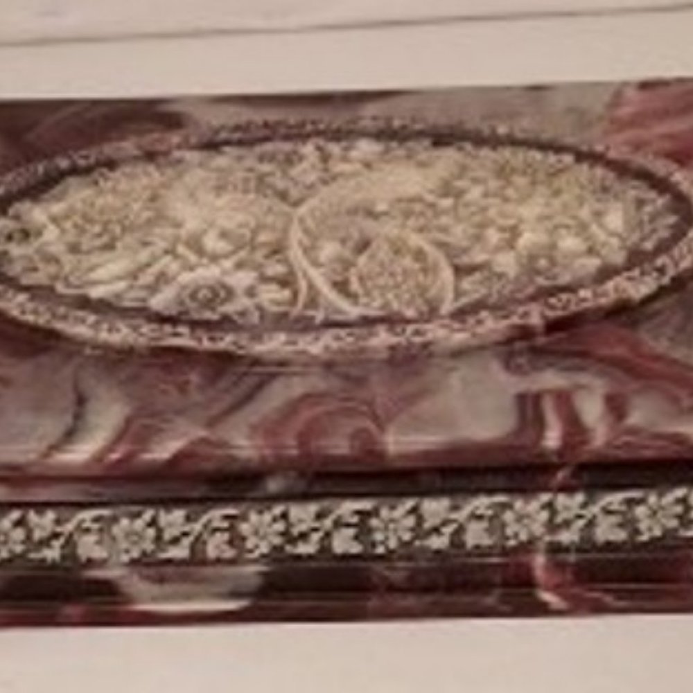 VTG Large Somans Jewelry box Genuine Incolay Stone  made USA - Picture 3 of 16